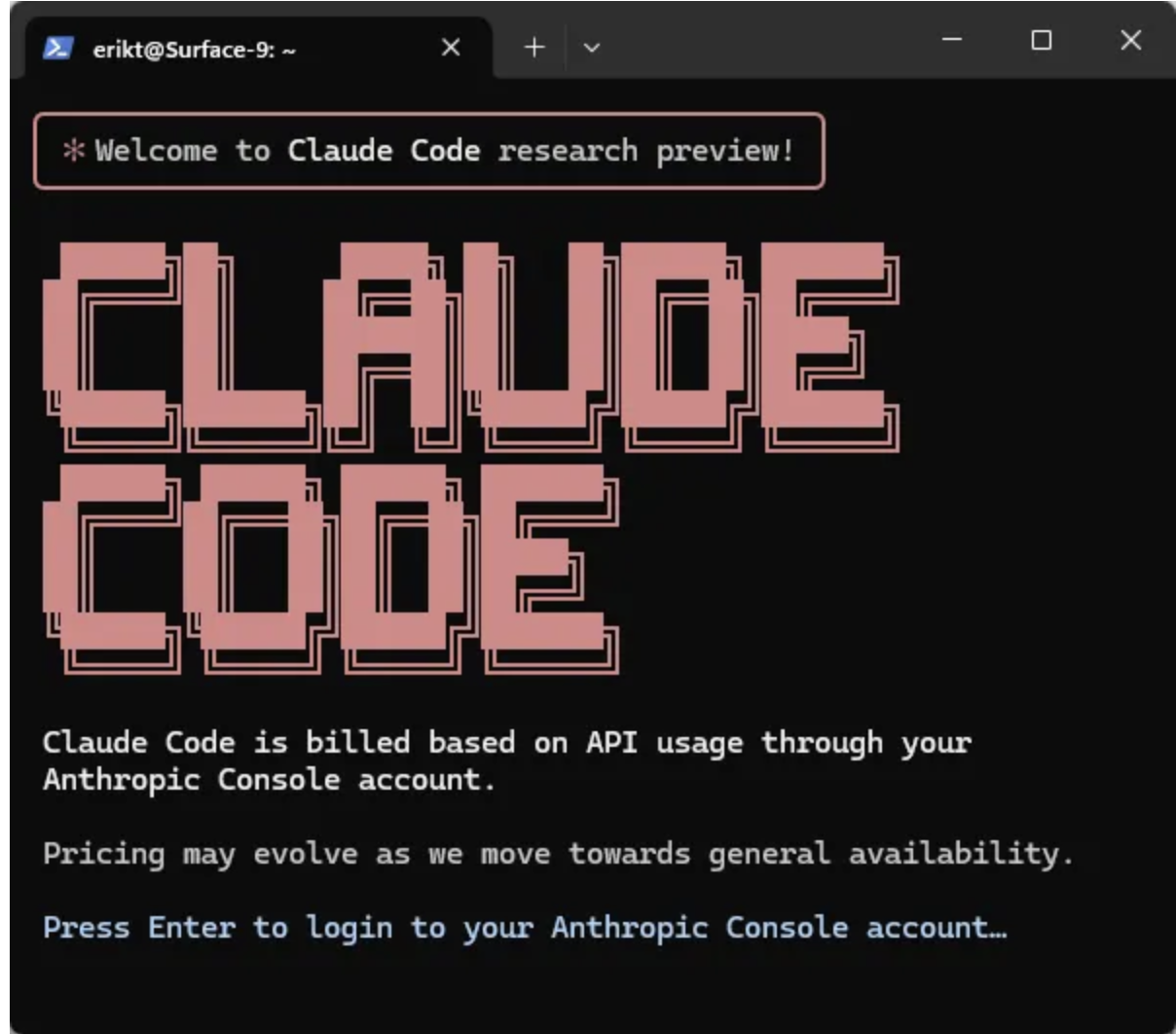 Claude Code welcome screen shown in the terminal after install